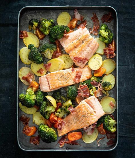 Salmon From The Oven Recipe Everything On One Baking Tray Efoodchef