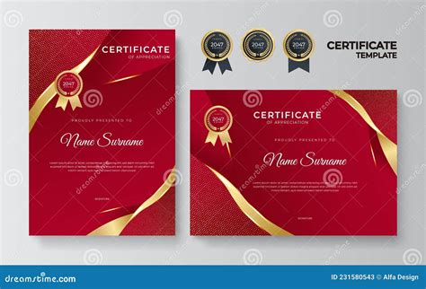 Red And Gold Certificate Of Achievement Border Template With Luxury