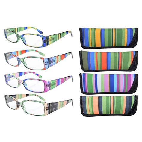 eyekepper 4 pack reading glasses with striped design temples women 2 00