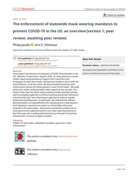 Pdf The Enforcement Of Statewide Mask Wearing Mandates To Prevent