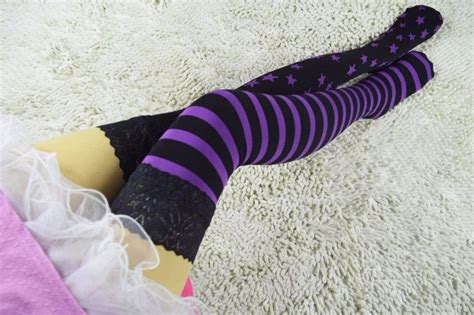 Women S Stars And Striped Patterned Purple Velvet Tights Pantyhose Fashion Purple Tights Black