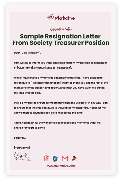 How To Write Best Resignation Letter From Society Treasurer Position 5