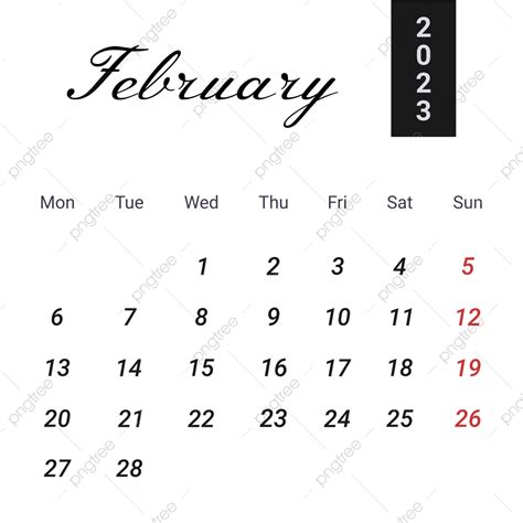 простой черный календарь на февраль 2023 года Png февраль 2023