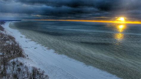 Ocean Wave During Sunset Lake Michigan Hd Wallpaper W