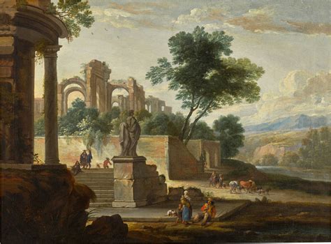 Classical Landscape With Roman Ruins With An Artist Sketching On A