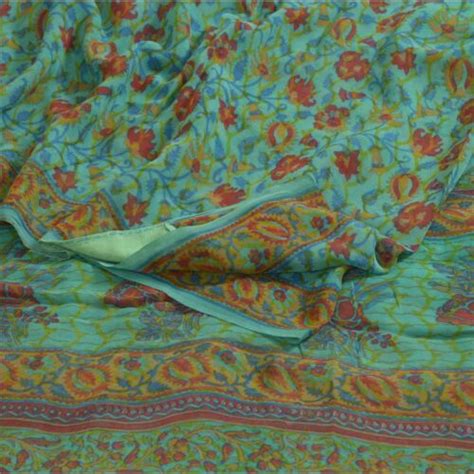 Sanskriti Vintage Sarees Blue Pure Georgette Silk Printed Sari 5yd
