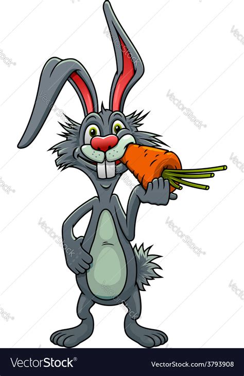 Funny Cartoon Rabbit Eating A Carrot Royalty Free Vector