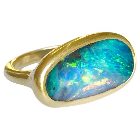 Dalben Design Blue Green Australian Boulder Opal Yellow Gold Ring For