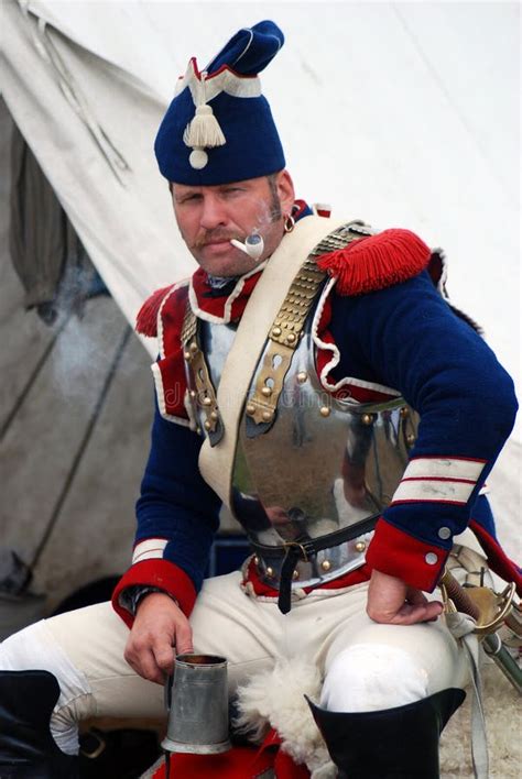 Reenactor Man Dressed As Napoleonic War Soldier Portrait Editorial