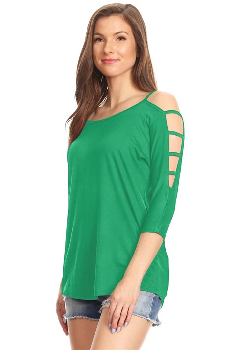 Simlu - Womens Sexy Cold Shoulder Tops Cut Out Long Sleeve Summer 