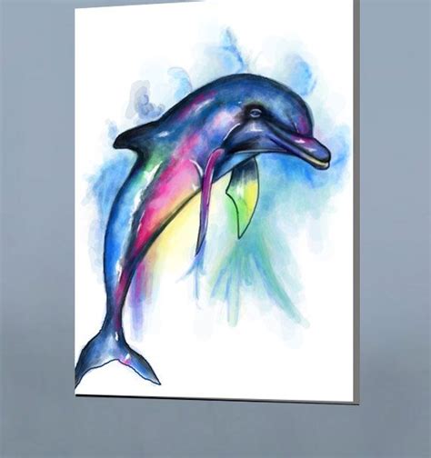 Colorful Dolphin Watercolor Style Design Art Canvas Art Print 12 X 18