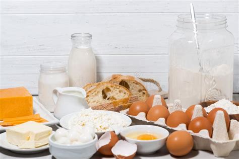 Assortment Of Fresh Farm Dairy Products Stock Photo Image Of Cheddar