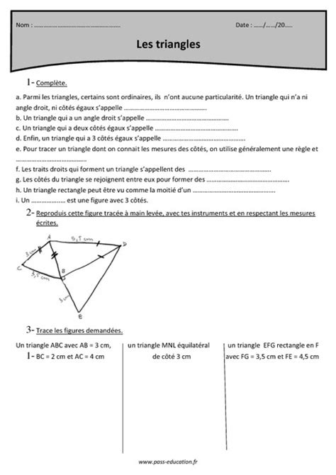 Soutien scolaire › maths › geometrie. Triangles - Cm2 - Exercices à imprimer - Pass Education