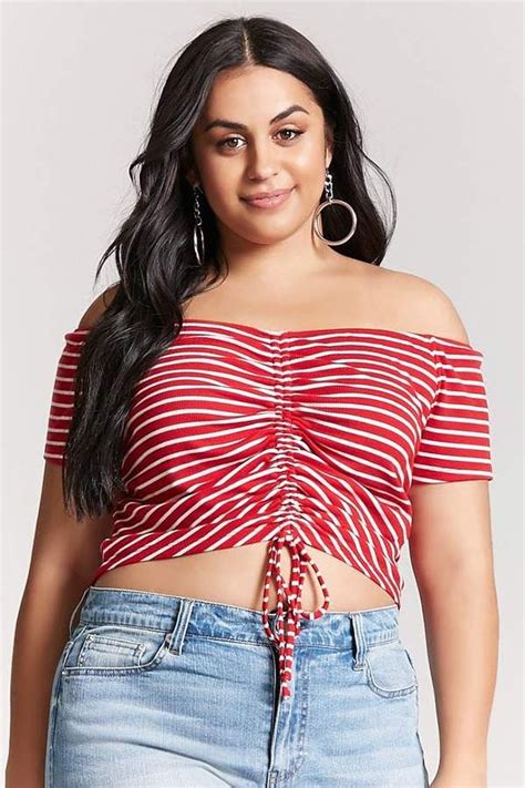 Forever 21 Plus Size Stripe Ruched Crop Top Plus Size Outfits Trendy