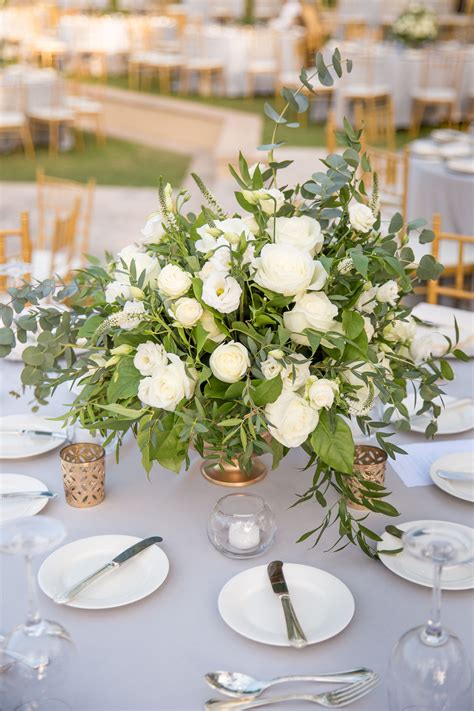 White And Green Low Centerpiece Wedding Wedding Flower Table