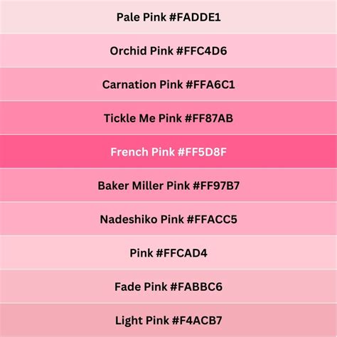 150 Shades Of Pink With Names Hex Rgb And Cmyk