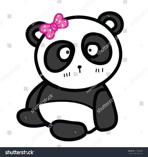 Cute Sitting Panda With Bow Vector Illustration 112856809 Shutterstock
