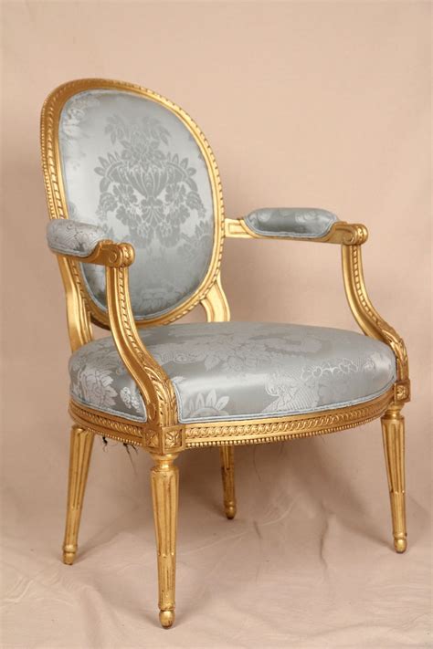 Fine Early 19th Century Gilded French Louis Xvi Antique Fauteuil Arm