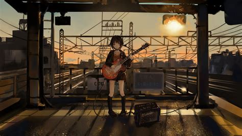 Download Wallpaper 1920x1080 Girl Guitar Anime Musician Electric