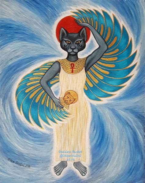 Bastet Egyptian Winged Cat Goddess Bast Goddess Of Protection Original Art Print Wall Art Free U