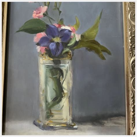 Floral Still Life Vase With Pink Purple Flowers Oil Painting