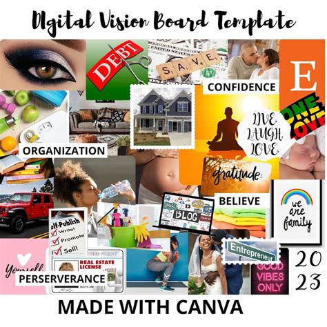 2023 digital vision board template canva kit goal setting manifesting photo collage printable