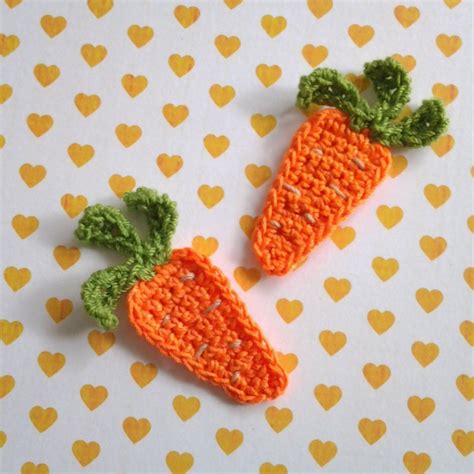 Carrot Crochet Applique Crochet Fruit, Crochet Food, Easter Crochet