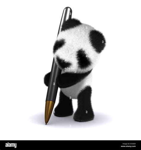 3d Render Of A Baby Panda Bear Writing With A Pen Stock Photo Alamy