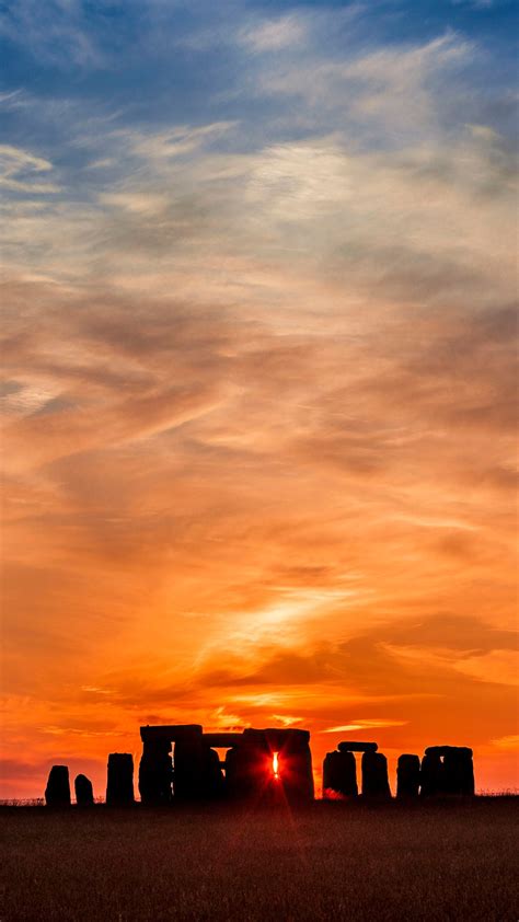 Sunset At Salisbury Plain With Stonehenge Wiltshire England Uk