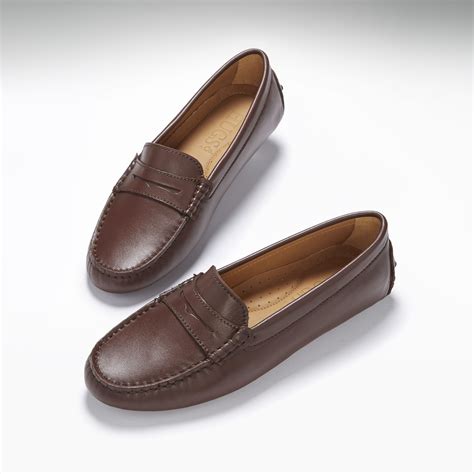 Womens Penny Driving Loafers Brown Leather Loafers Driving Loafers
