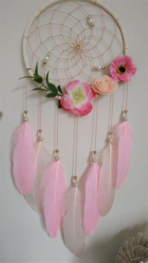 Gold Pink Dream Catcher Floral Dreamcatcher Wall Hanging Etsy With