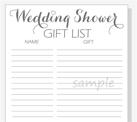 Time for baby shower gift + free printable gift tags. DIY Wedding Shower Gift List Printable Calligraphy Script
