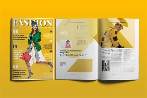 An Open Magazine On Yellow Background With The Title Fashion Featuring