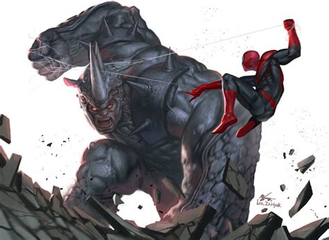 Rhino Vs Spidey In Hyuk Lee Marvel Spiderman Marvel Comics Art