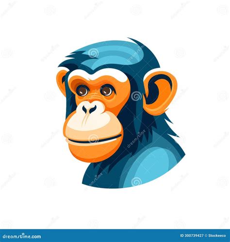 Charming Chimpanzee Head Vector Illustration In Blue And Orange Stock