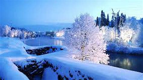 Beautiful Winter Scenery Snnow Covered Trees Frost Lake Hd Winter