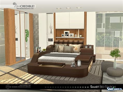 Скачать спальня Smart Bed Station от Simcredible для Симс 4