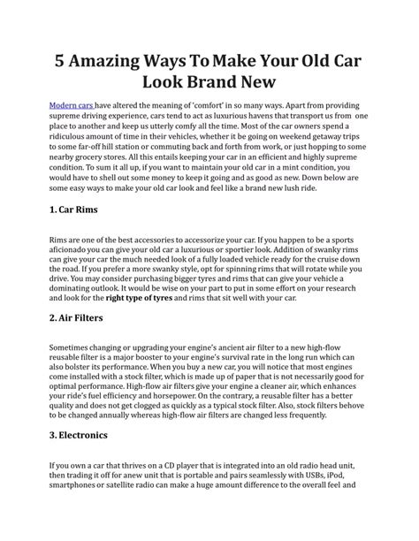 Ppt 5 Amazing Ways To Make Your Old Car Look Brand New Powerpoint