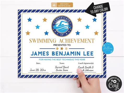 Editable Swim Team Award Certificates Swimming Awards Printable Award