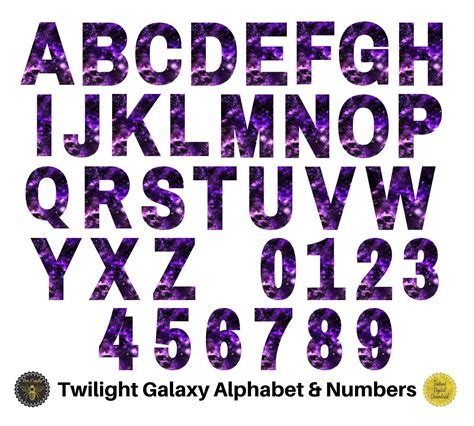 Twilight Purple Galaxy Letters And Numbers Galaxy Sky Font Etsy