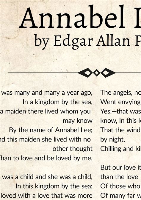 Annabel Lee By Edgard Allan Poe Edgard Allan Poe Poem Wall Etsy