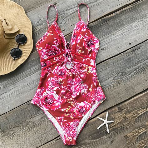 Cupshe Joyous March Print One Piece Swimsuit Lace Up Summer Sexy Bikini