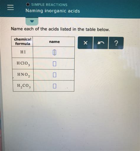 Solved 0 Simple Reactions Naming Inorganic Acids Name Each