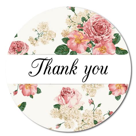 Thank You 30mm Diameter Party Stickers Vintage Roses Design