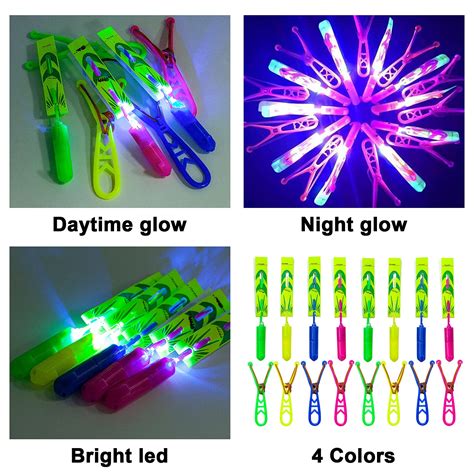 Rocket Slingshot Flying Copters With Led Lights Glow The Dark Party