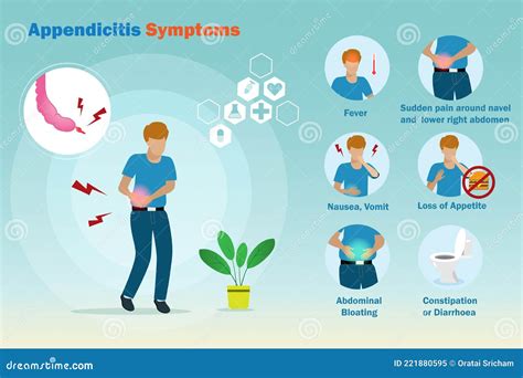 Man Suffering From Appendicitis Pain And Infographics Of Appendicitis