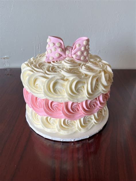 Pink And White Rosette Minnie Mouse Cake Adrienne And Co Bakery Minnie Mouse Cake Mouse Cake