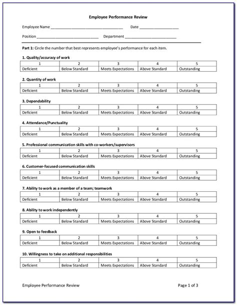 Printable Free Employee Self Evaluation Template Forms Printable