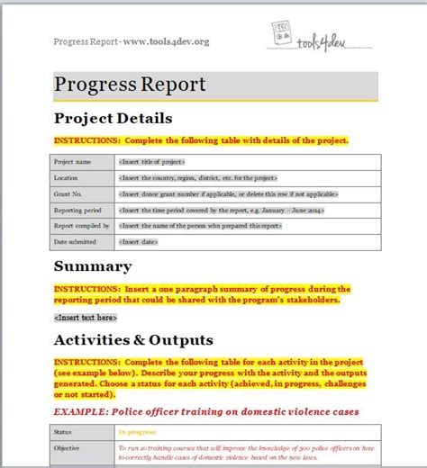 Free Project Progress Report Templates Free Word Templates