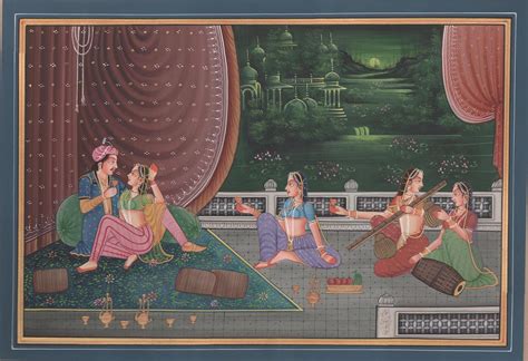 Erotic Mughal Painting Handmade Moghul Miniature Romantic Harem